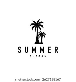 summer vacation with minimalist beach summer logo concept with palm tree and ocean logo concept illustration symbol template