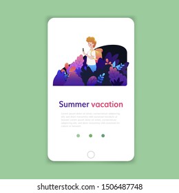 Summer vacation mobile template, web page and landing page design for website development.