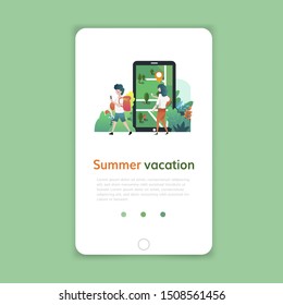 Summer vacation mobile template, web page and landing page design for website development. template for landing page, banner, poster, ad or print media.
