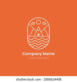 summer vacation in the mountains minimalist line art logo template vector illustration design
