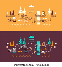 Summer vacation in nature. Vector concept illustrations with icons of travel and holiday.