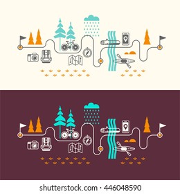 Summer vacation in nature. Vector concept illustrations with icons of travel and holiday.