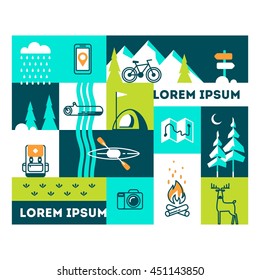 Summer vacation in nature. Vector concept illustrations with icons of travel and holiday.