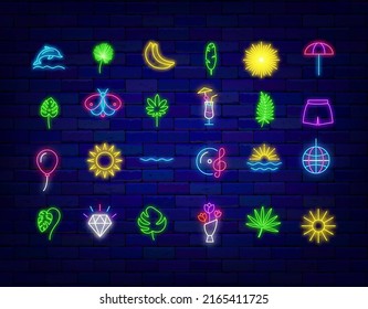 Summer Vacation Neon Icons Collection Beach Stock Vector (Royalty Free ...