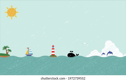Summer Vacation Ocean Illustration rough sketch