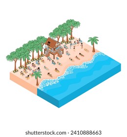 Summer Vacation on the Beach Isometric Cartoon Isolated Vector Illustration.