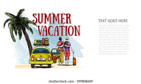 Summer Vacation on the beach Sea Shore. Travel time. Vector Illustration