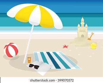 summer vacation on the beach. sun bathing.making sand castle