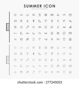 summer and vacation on bold and thin line icons concept