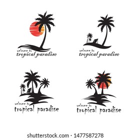 summer vacation on tropical beach Sunset label, with Palm trees ,vector illustration
