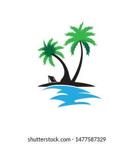 summer vacation on tropical beach Sunset label, with Palm trees ,vector illustration
