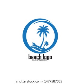 summer vacation on tropical beach Sunset label, with Palm trees ,vector illustration
