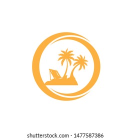 summer vacation on tropical beach Sunset label, with Palm trees ,vector illustration
