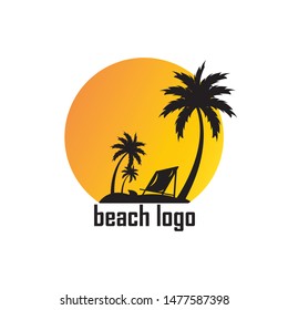 summer vacation on tropical beach Sunset label, with Palm trees ,vector illustration
