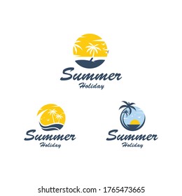 summer vacation on tropical beach Sunset label, with Palm trees ,vector illustration,eps 10