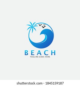 Summer vacation on tropical beach  with Palm trees, vector illustration