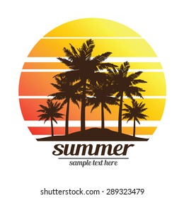 summer vacation on tropical beach Sunset, with Palm trees ,vector illustration