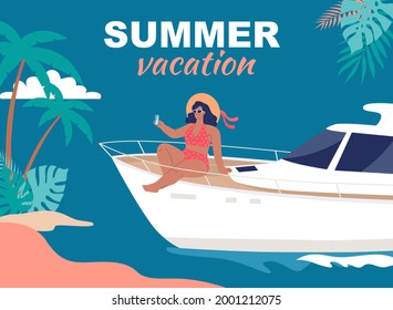 
Summer vacation on the yacht poster illustration