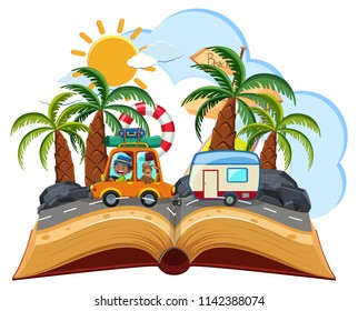 Summer vacation open book illustration