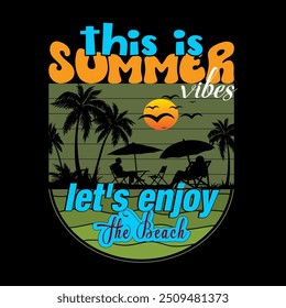 Summer Vacation Outdoor Beach And Surfing Adventure Vector Tshirt Illustration