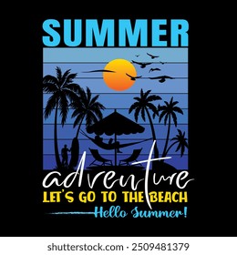 Summer Vacation Outdoor Beach And Surfing Adventure Vector Tshirt Illustration