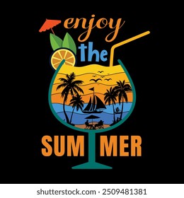Summer Vacation Outdoor Beach And Surfing Adventure Vector Tshirt Illustration