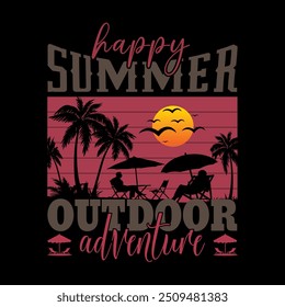 Summer Vacation Outdoor Beach And Surfing Adventure Vector Tshirt Illustration