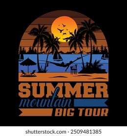 Summer Vacation Outdoor Beach And Surfing Adventure Vector Tshirt Illustration