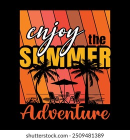 Summer Vacation Outdoor Beach And Surfing Adventure Vector Tshirt Illustration