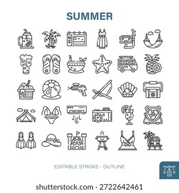 Conjunto de Ícones de Estrutura de Tópicos das Férias de Verão
