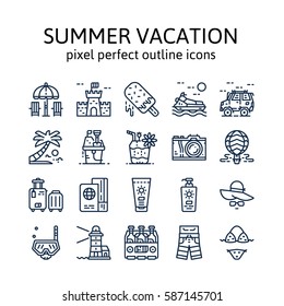 Summer vacation : Outline icons , pictogram and symbol collection