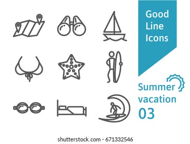 Summer vacation outline icons set 03