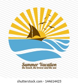 summer vacation over lineal background vector illustration