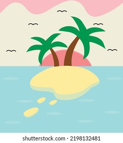 Summer vacation. Palms, sunset on island. Summer holiday. Relaxation.