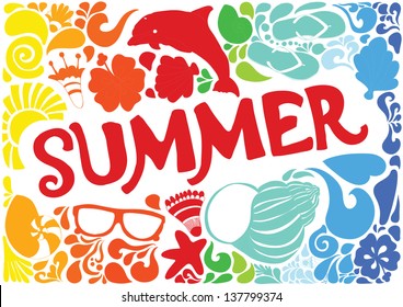 Summer vacation pattern elements and swirls. Hand-Drawn lettering. Vector illustration. EPS 10