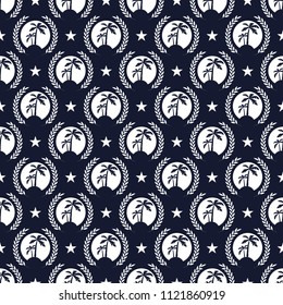 Summer vacation pattern, Seamless colorful pattern with silhouettes of palms
