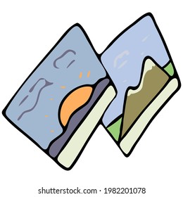 summer vacation photos as a keepsake, vector color doodle element with black outline