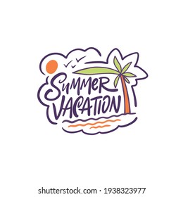 Summer Vacation phrase. Hand drawn colorful calligraphy sketch. Vector illustration.