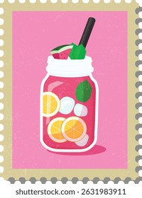 Summer Vacation Pineapple Postcard Fun Tropical Fruit Illustration