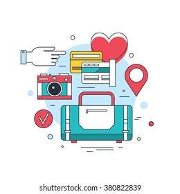 Summer vacation planning banner Travel Tourism concept Modern line icons