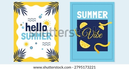 Summer Vacation Poster Collection Featuring Seasonal Beach Greeting Tropical Design Sunshine Travel Holiday and Leisure Celebration Themes