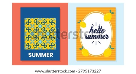 Summer Vacation Poster Collection Featuring Tropical Citrus Design Seasonal Greeting Sunshine Holiday Travel Beach Leisure and Warm Weather Celebration Themes