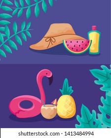 summer vacation poster with float flemish and set icons