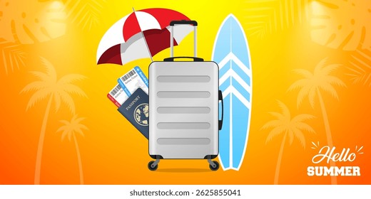 Summer vacation product display and presentation banner summer objects decorative business advertising banner and showroom background vector illustration