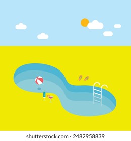 Summer vacation at a resort. Summer Pool Background vector illustration.