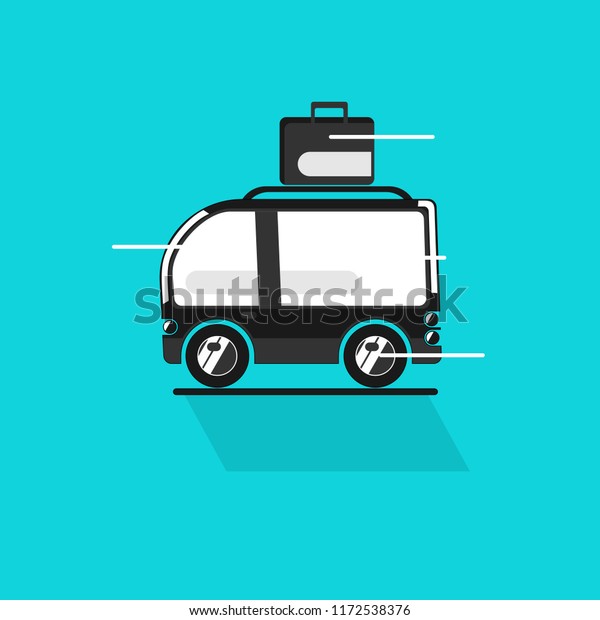 Summer vacation road trip.\
Car with luggage suitcase on roof rack. Flat vector on a square\
background.