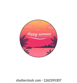 Summer vacation round tropical background. Circle. Vector illustration
