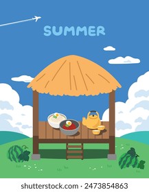 Summer vacation rural children illustration