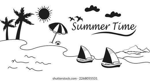 Summer vacation scene with boating illustrations, vector 