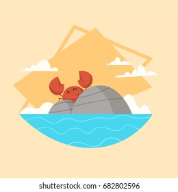 Summer Vacation Sea Landscape Icon Beautiful Island Seascape Seaside Holiday Flat Vector Illustration